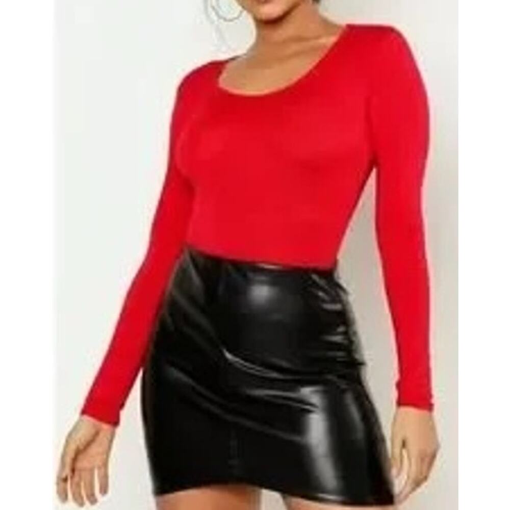 Intimately Free People Long Sleeve Seamless Crewneck Bodysuit Red Medium Large